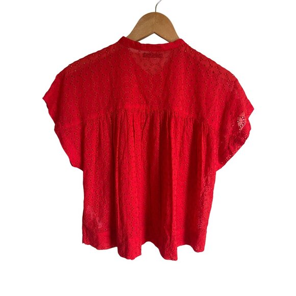 MOTHER Pop Your Top Red Eyelet Lace Peasant Top - Picture 4 of 9